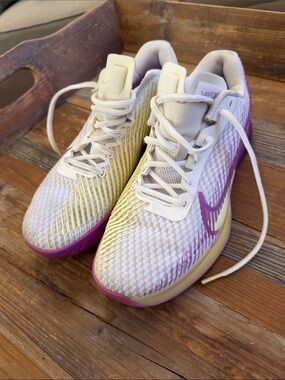 Nike Women's White Yellow and Purple Gradient Tennis Sneakers
